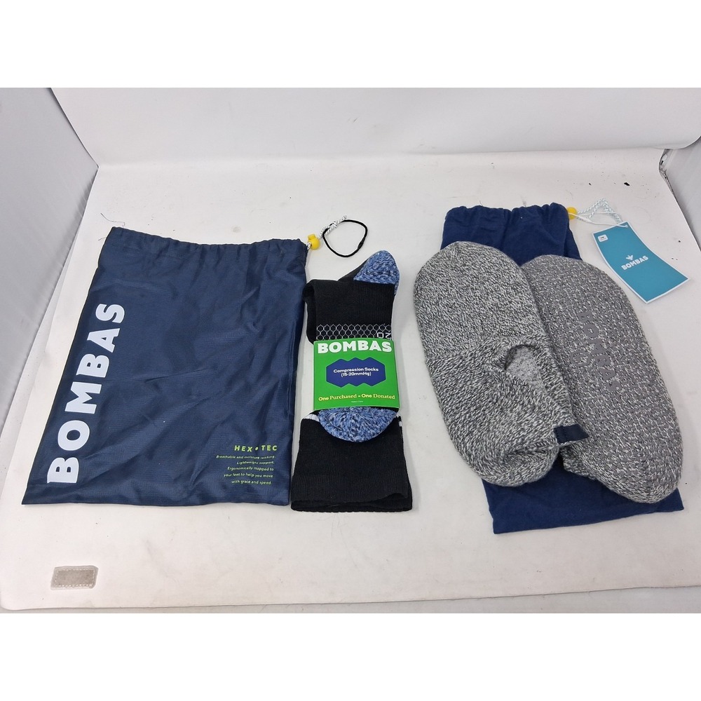 New Bombas Gripper Slippers House Shoes  Size L Mens Gray Cable Knit W/socks I